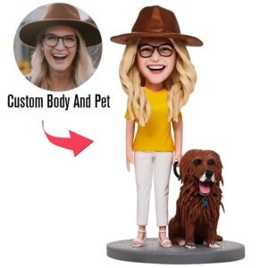 Fully Customizable Woman And Pet Custom Bobblehead With Engraved Text